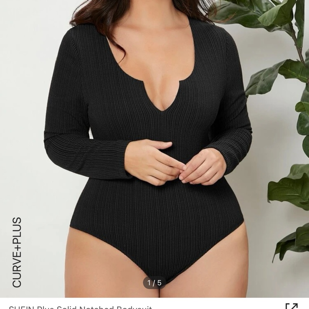SHEIN Plus Solid Notched Bodysuit